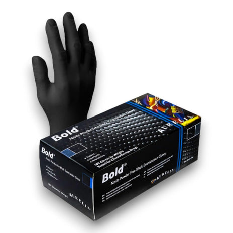 Aurelia Bold Premium Nitrile Powder Free Disposable Black Gloves Box of 100