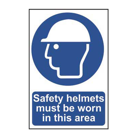Spectrum Industrial Safety Helmets Must Be Worn in This Area sign, Self Adhesive Rigid PP 200 x 300mm (0002)