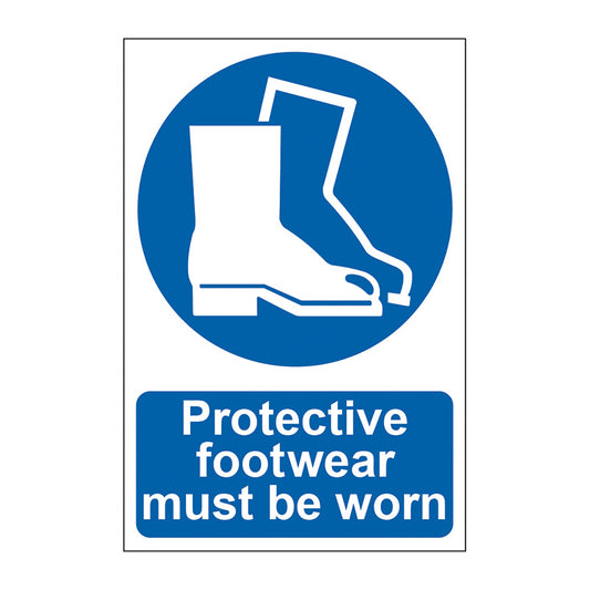 Spectrum Industrial Protective Footwear Must Be Worn sign, Self Adhesive Rigid PP 200 x 300mm (0016)