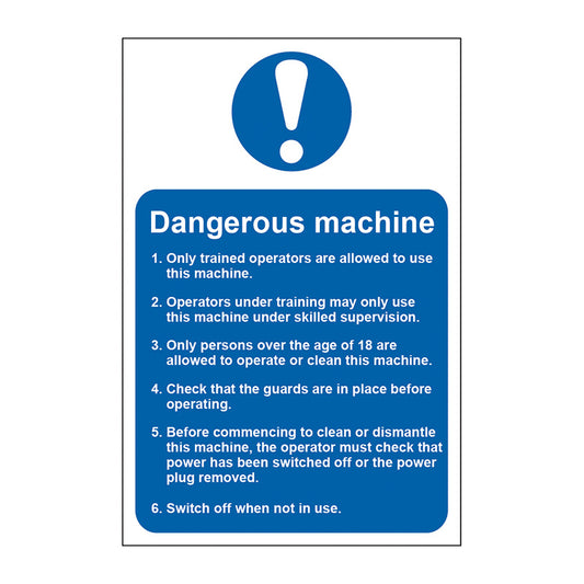 Spectrum Industrial Dangerous Machine (Safety Information) sign, Self Adhesive Rigid PP 200 x 300mm (0108)