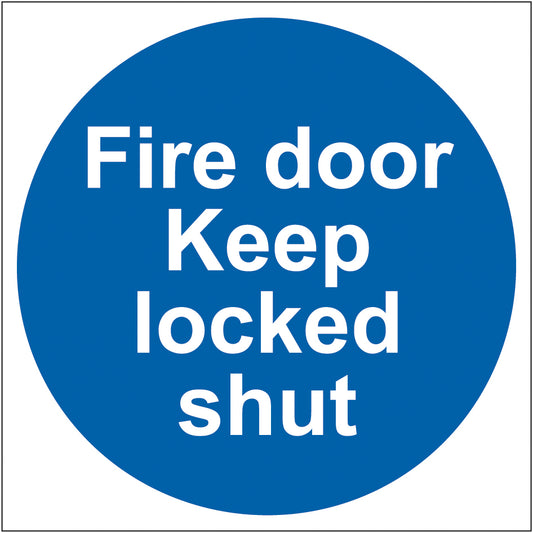 Spectrum Industrial Fire Door Keep Locked Shut (Multipack of 10) sign, Self Adhesive Rigid PP 100 x 100mm (0153P10)
