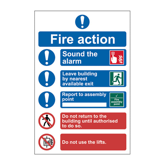 Spectrum Industrial Fire Action Procedure sign, Self Adhesive Rigid PP 200 x 300mm (0178)