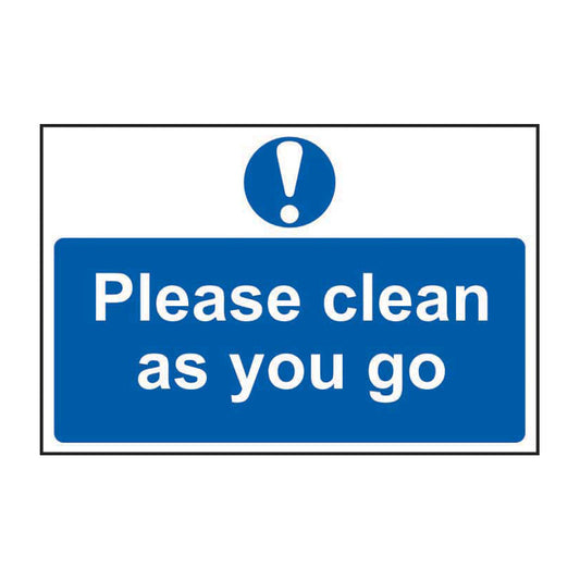 Spectrum Industrial Please Clean As You Go sign, Self Adhesive Rigid PP 300 x 200mm (0407)