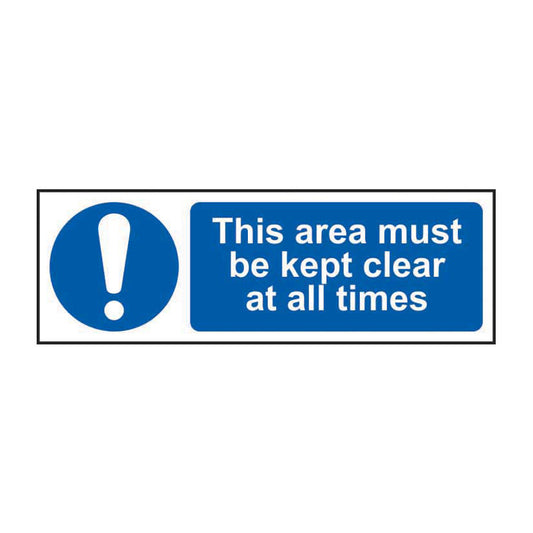Spectrum Industrial This Area Must Be Kept Clear at All Times sign, Self Adhesive Vinyl 300 x 100mm (11360)