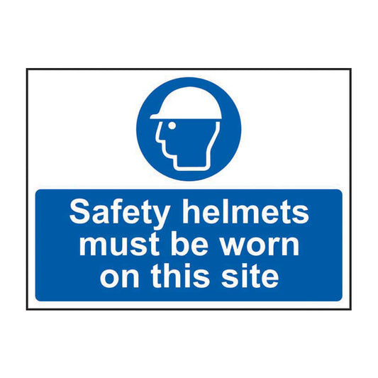 Spectrum Industrial Safety Helmets Must Be Worn on This Site sign, 1.2mm Rigid PP 600 x 450mm (11413)