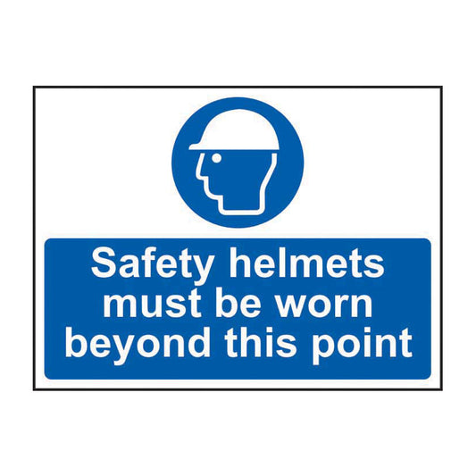 Spectrum Industrial Safety Helmets Must Be Worn Beyond This Point sign, Self Adhesive Vinyl 600 x 450mm (11450)