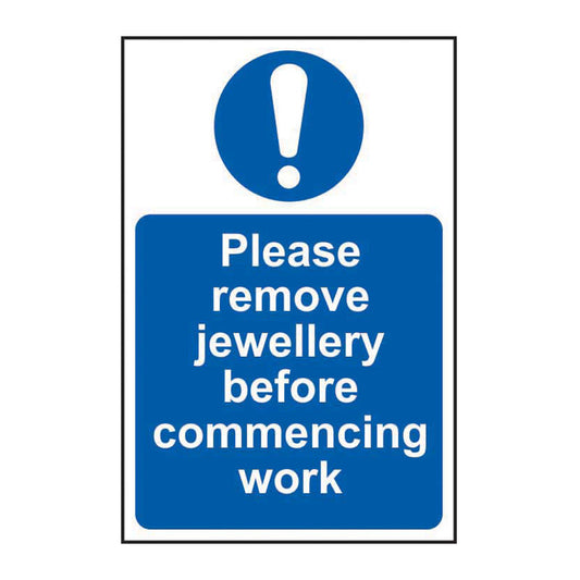 Spectrum Industrial Please Remove Jewellery Before Commencing Work sign, 1.2mm Rigid PP 200 x 300mm (11471)