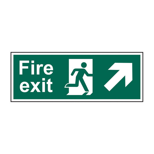 Spectrum Industrial Fire Exit (Man Arrow Up/right) sign, Self Adhesive Vinyl 400 x 150mm (12004)