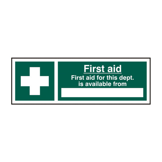 Spectrum Industrial First Aid First Aid for This Department Is Available From _____ sign, 1.2mm Rigid PP 300 x 100mm (12041)