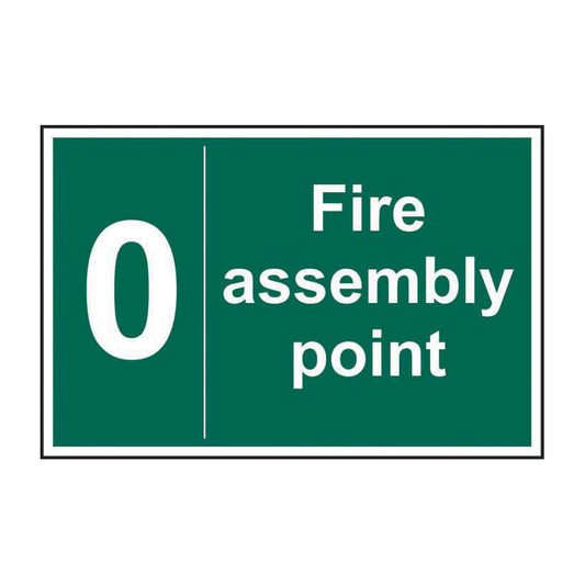 Spectrum Industrial Fire Assembly Point 0 sign, Self Adhesive Vinyl 300 x 200mm (12052)