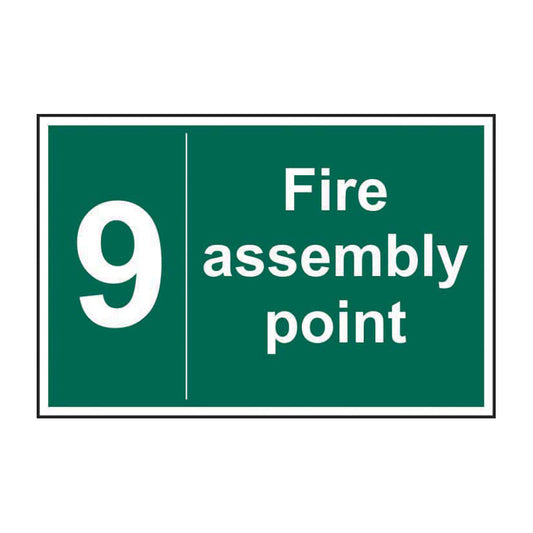 Spectrum Industrial Fire Assembly Point 9 sign, Self Adhesive Vinyl 300 x 200mm (12061)