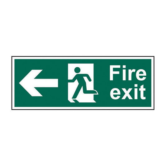 Spectrum Industrial Fire Exit (Man Arrow Left) sign, 1.2mm Rigid PP 400 x 150mm (12093)