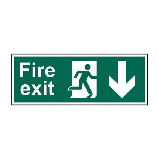 Spectrum Industrial Fire Exit (Man Arrow Down) sign, 1.2mm Rigid PP 400 x 150mm (12097)
