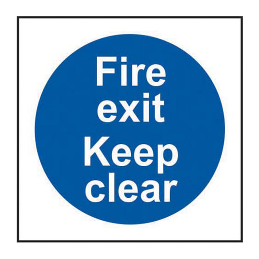 Spectrum Industrial Fire Exit Keep Clear sign, Self Adhesive Vinyl 100 x 100mm (12574)