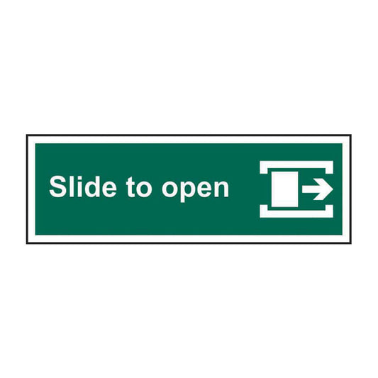 Spectrum Industrial Slide to Open (right) sign, 1.2mm Rigid PP 300 x 100mm (13355)