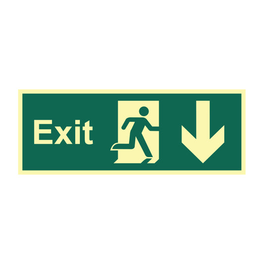 Spectrum Industrial Exit Arrow Down sign, Photoluminescent 400 x 150mm (13373)