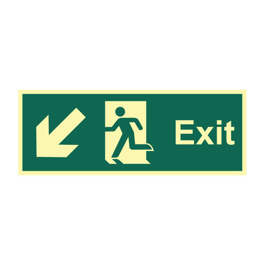 Spectrum Industrial Exit Arrow Down/left sign, Photoluminescent 400 x 150mm (13375)