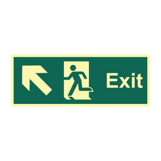 Spectrum Industrial Exit Arrow Up/Left sign, Photoluminescent 400 x 150mm (13376)