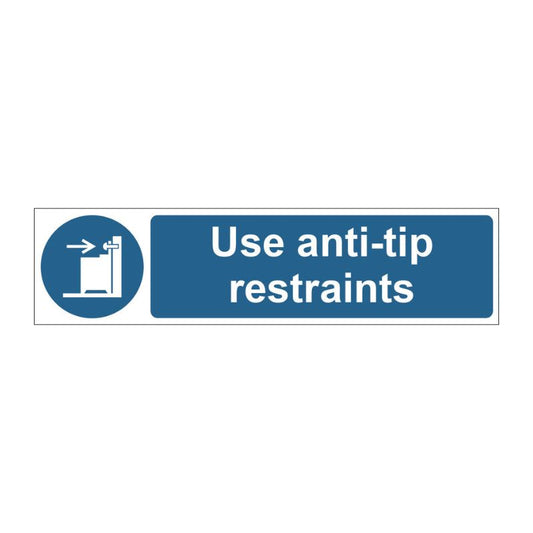 Spectrum Industrial Use Anti-tip Restraints sign, Self Adhesive Vinyl 300 x 100mm (14199)