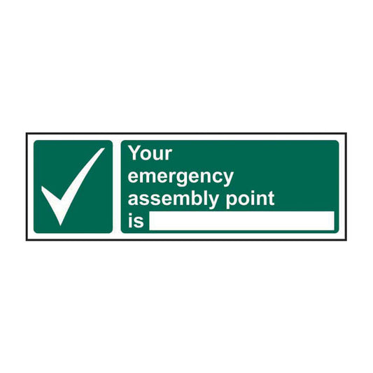 Spectrum Industrial Your Emergency Assembly Point Is sign, Self Adhesive Vinyl 300 x 100mm (14301)