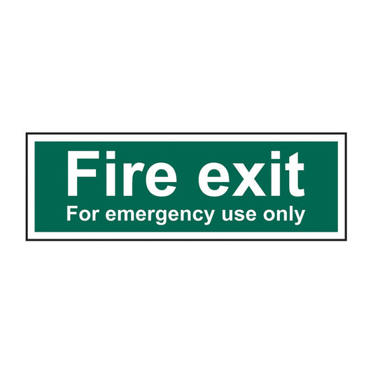 Spectrum Industrial Fire Exit for Emergency Use Only sign, Self Adhesive Vinyl 300 x 100mm (14404)