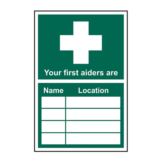 Spectrum Industrial Your First Aider Is... sign, 1.2mm Rigid PP 200 x 300mm (14515)
