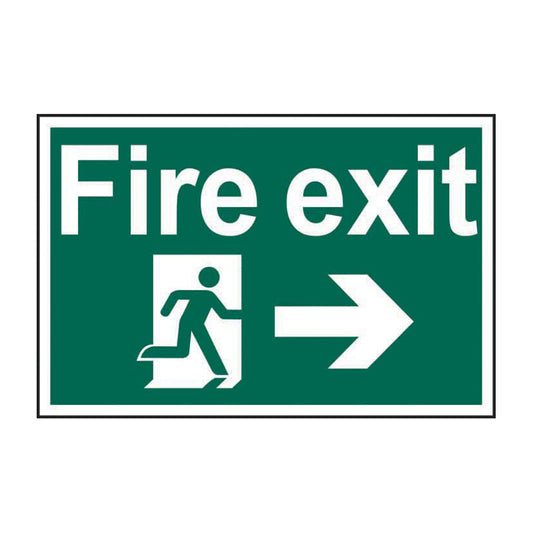 Spectrum Industrial Fire Exit Running Man Arrow Right sign, Self Adhesive Rigid PP 300 x 200mm (1504)
