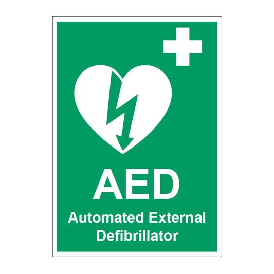 Spectrum Industrial AED Automated External Defibrillator sign, Self Adhesive Vinyl 100 x 150mm (15053)