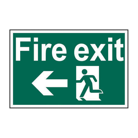 Spectrum Industrial Fire Exit Running Man Arrow Left sign, Self Adhesive Rigid PP 300 x 200mm (1506)