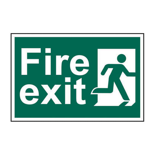 Spectrum Industrial Fire Exit Man Running Right sign, Self Adhesive Rigid PP 300 x 200mm (1507)