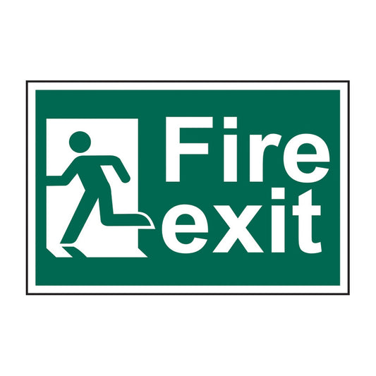 Spectrum Industrial Fire Exit Man Running Left sign, Self Adhesive Rigid PP 300 x 200mm (1508)