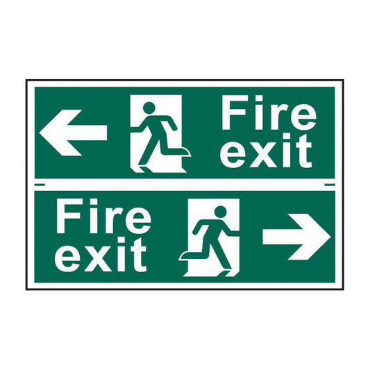 Spectrum Industrial Fire Exit Man Running Arrow Left/right sign, Self Adhesive Rigid PP 300 x 200mm (1509)