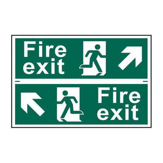 Spectrum Industrial Fire Exit Man Running Arrow Diagonally Up Left/right sign, Self Adhesive Rigid PP 300 x 200mm (1510)