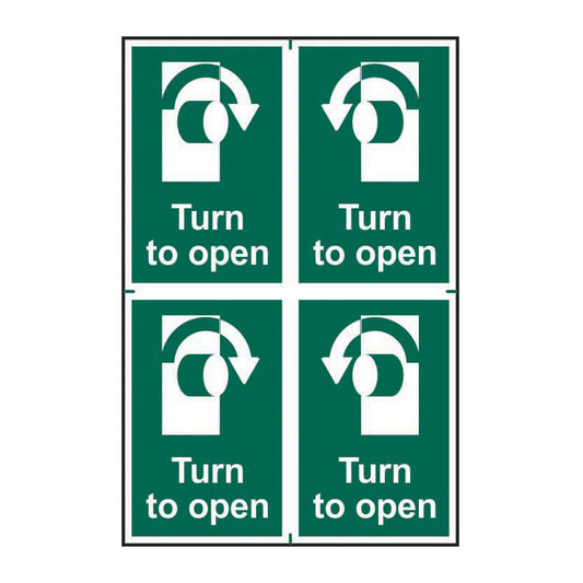 Spectrum Industrial Turn to Open sign, Self Adhesive Rigid PP 200 x 300mm (1538)