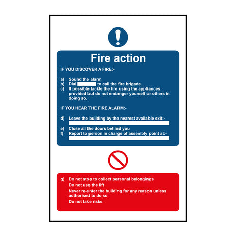 Spectrum Industrial Fire Action Sign 17400