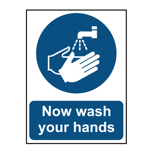 Spectrum Industrial Now Wash Your Hands sign, Self Adhesive Vinyl 150 x 200mm (16350)
