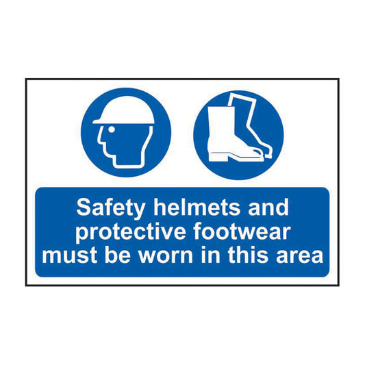 Spectrum Industrial Safety Helmets and Protective Footwear Must Be Worn in This Area sign, 1.2mm Rigid PP 600 x 400mm (4001)