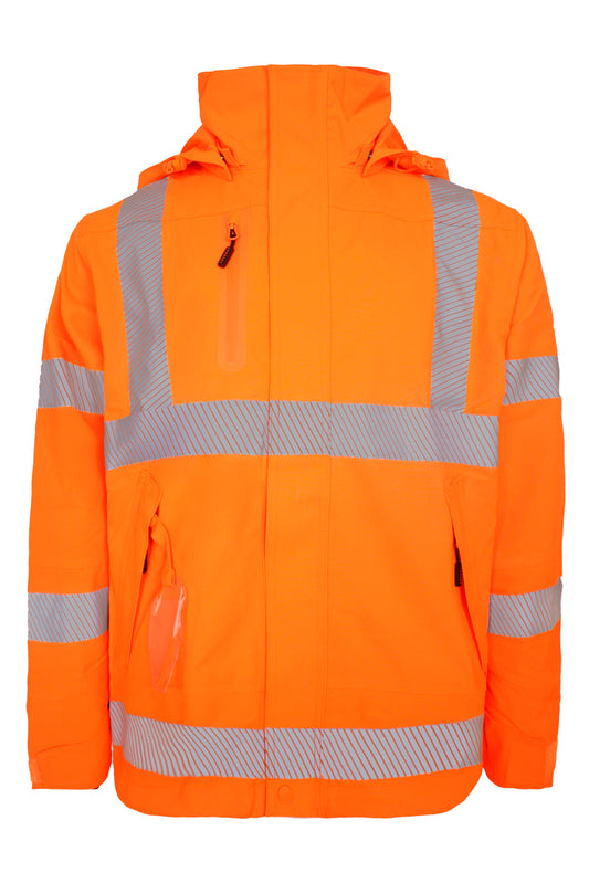 Lyngsoe 4WS-5057 4-Way Stretch Breathable Hi-Vis Rain Jacket EN ISO 20471 Class 3 in Hi-Vis Orange front