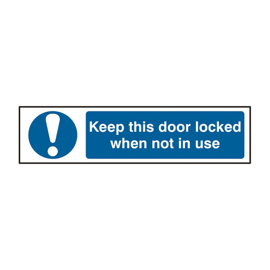 Spectrum Industrial Keep This Door Locked When Not in Use sign, Self Adhesive Rigid PP 200 x 50mm (5009)