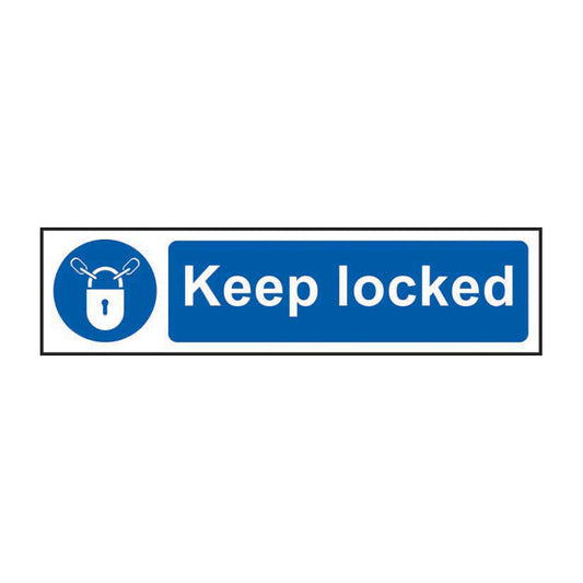 Spectrum Industrial Keep Locked sign, Self Adhesive Rigid PP 200 x 50mm (5011)