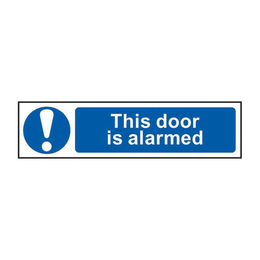 Spectrum Industrial This Door Is Alarmed sign, Self Adhesive Rigid PP 200 x 50mm (5012)