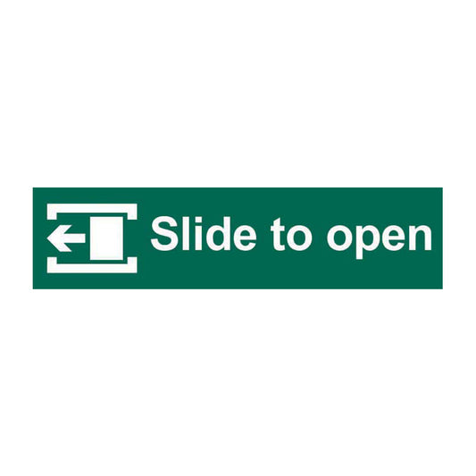 Spectrum Industrial Slide to Open (left) sign, Self Adhesive Rigid PP 200 x 50mm (5209)