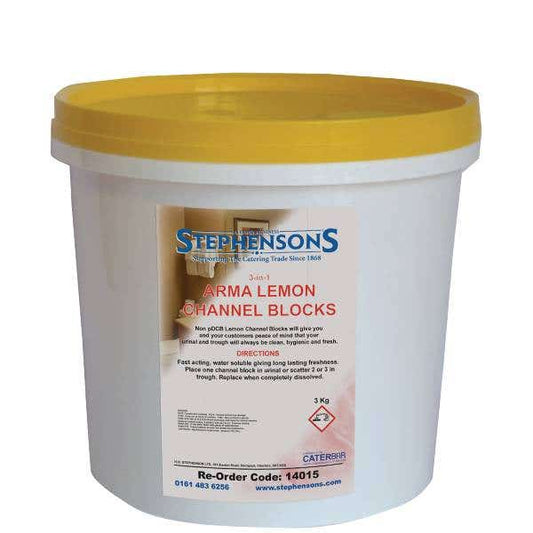 Tub of yellow urinal channel blocks, 3kg