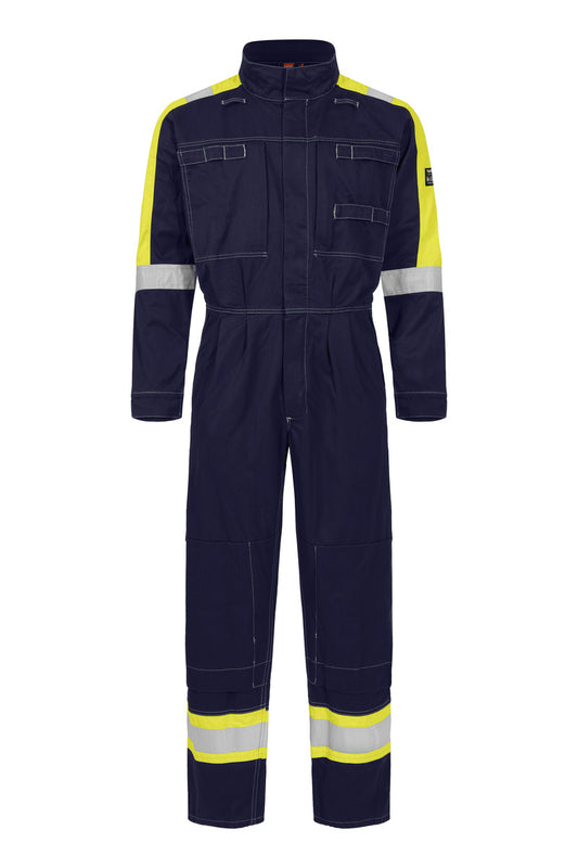 Tranemo 5716 88 Cantex 57 FR Multinorm Boilersuit Yellow/Navy EN ISO 11612 front