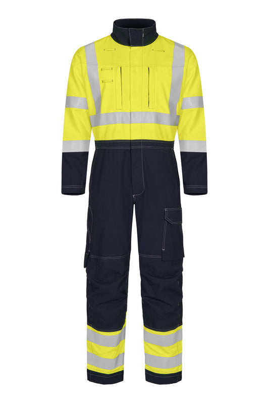Tranemo 5811 81 Tera TX FR Arc Hi-Vis Boilersuit Yellow/Navy EN ISO 11612 front