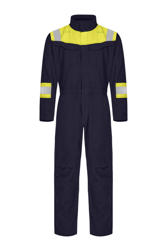 Tranemo 6010 81 Tera TX Non-Metal FR Arc Boilersuit Yellow/Navy EN ISO 11612 front
