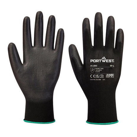 Portwest A120 Black Pu Palm Coated Grip Glove (Pack of 12)