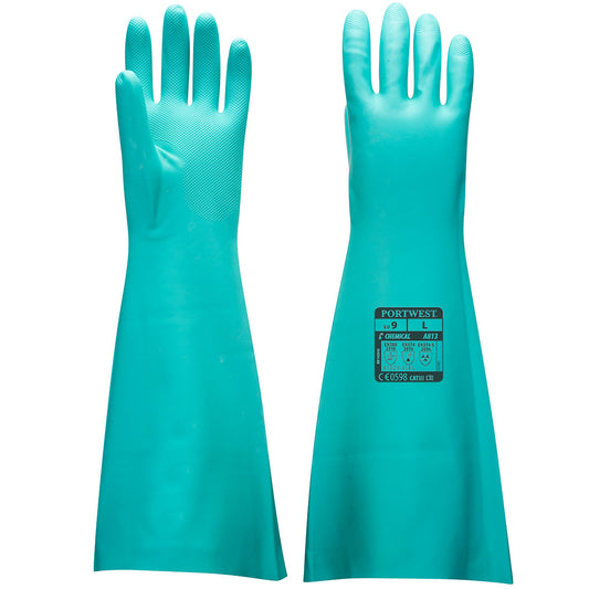 Portwest A813 green nitrile extended chemical gauntlet 46cm