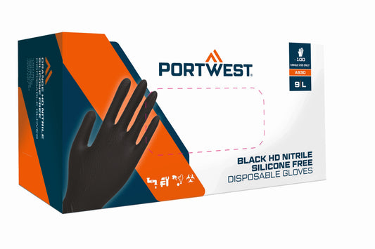 Portwest Disp 7 mil Disposable Glove - Black