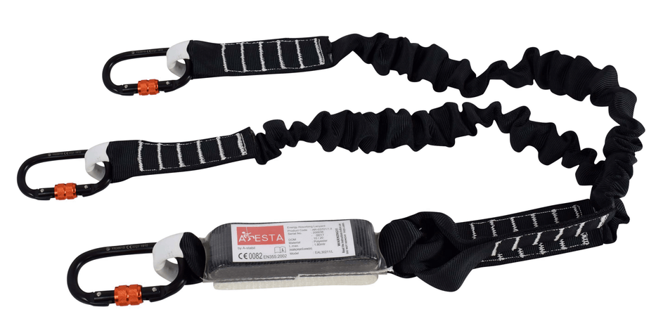 ARESTA Twin Elasticated Lanyard, Scaffold Hooks and Shock Absorber - AR-03700